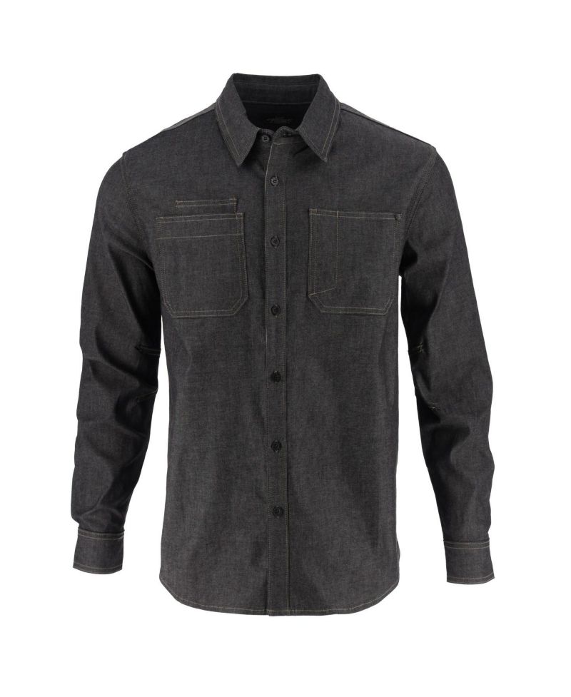 Big & Tall Men's Vintage Stretch Denim Long Sleeve Button Up Shirt