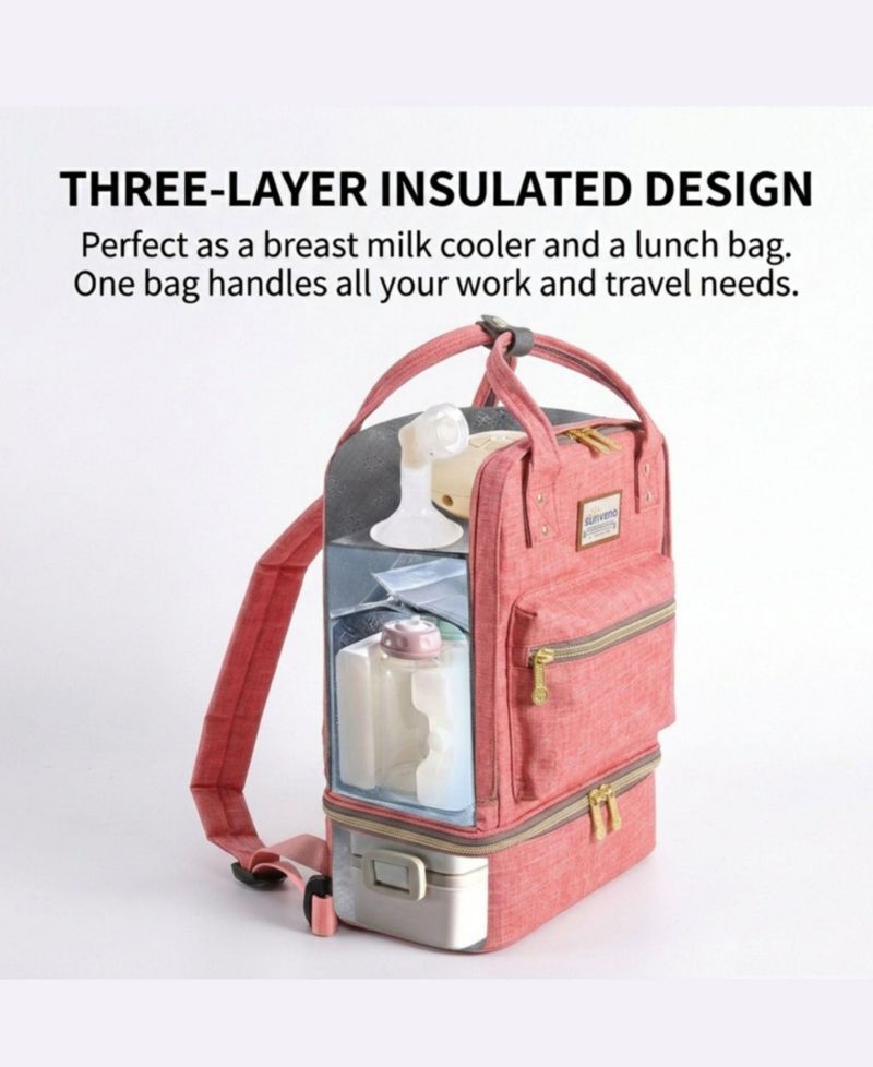 Baby Double Layer Breastmilk Cooler Backpack, Leak-Resistant Nursing Bag