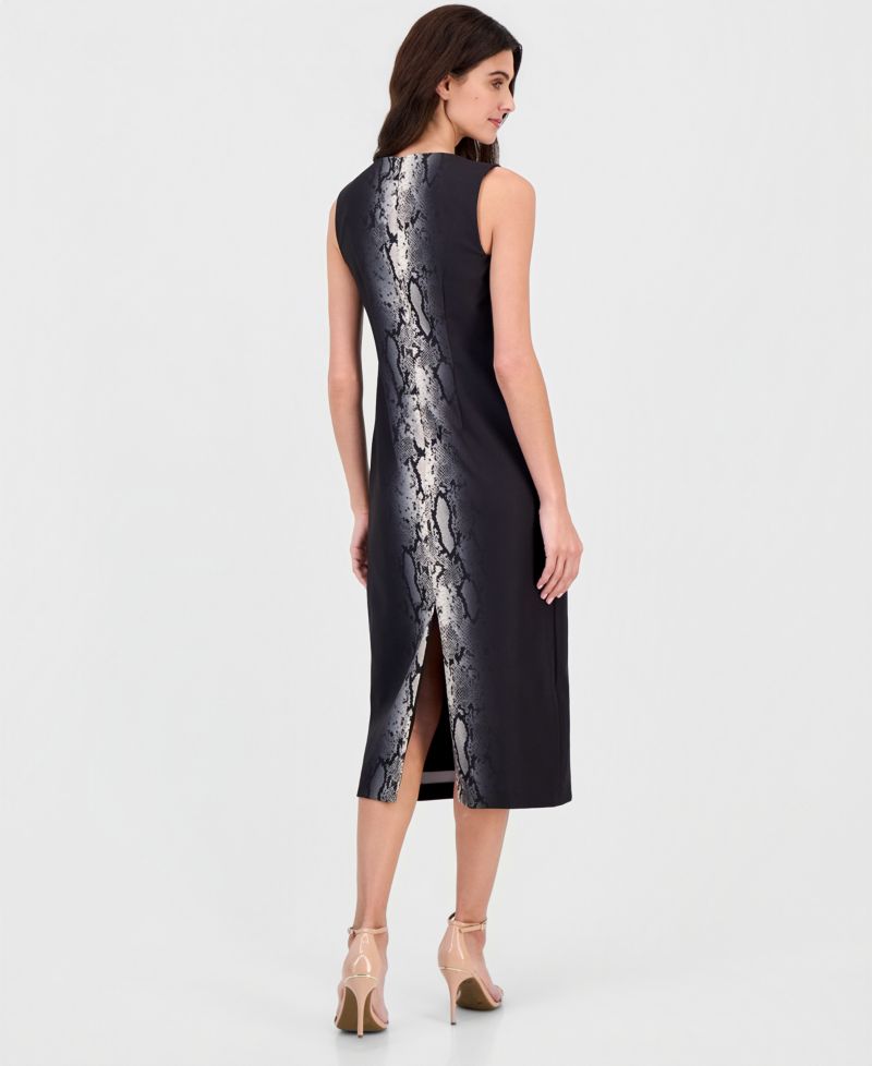 Women's Animal-Print Jewel-Neck Midi Dress