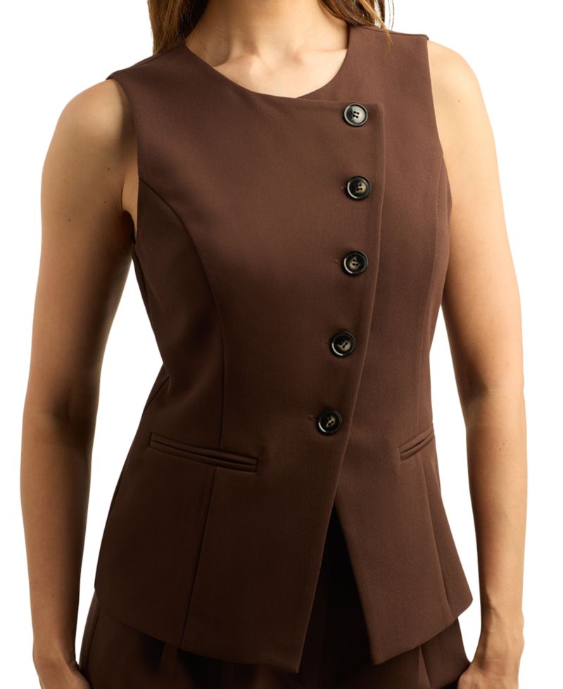 Juniors' Asymmetrical Soft Stretch Twill Vest