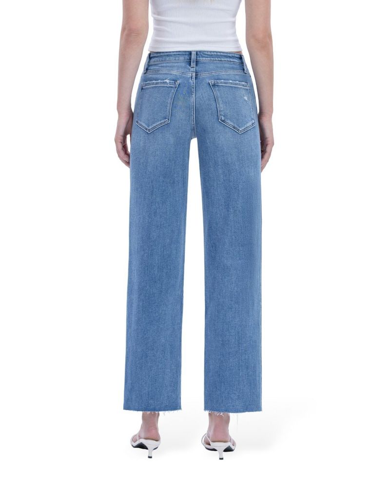Women's High Rise Raw Hem Slim Wide Leg Jeans