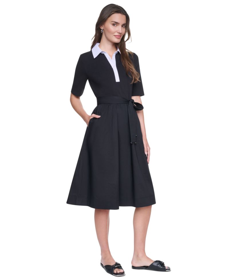 Women's Collared Short-Sleeve Shirt-Dress
