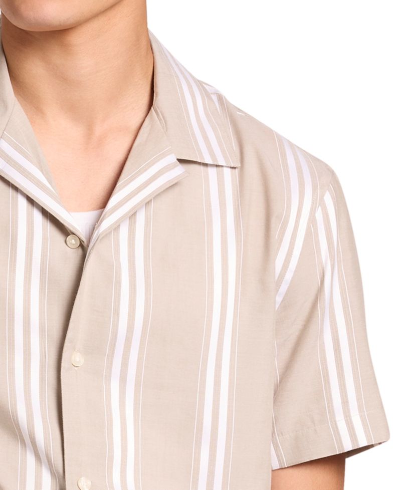 Men's Camp Collar Striped Short-Sleeve Modal-Blend Shirt