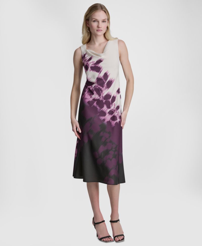 Women's Printed Sleeveless Cowl Neck Midi Dress