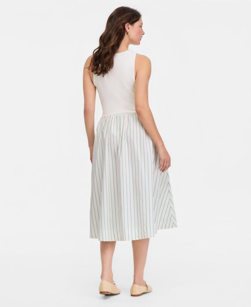 Women's Curved-Waist Mixed-Media Midi Dress