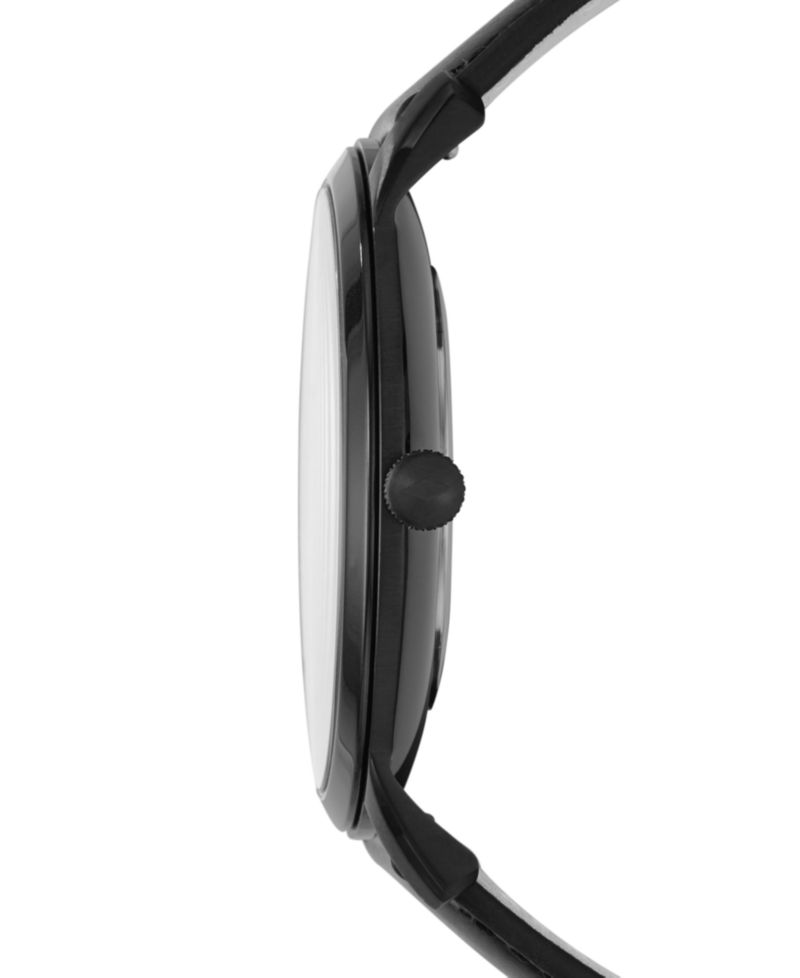 Men's Minimalist Black Leather Strap Watch 44mm