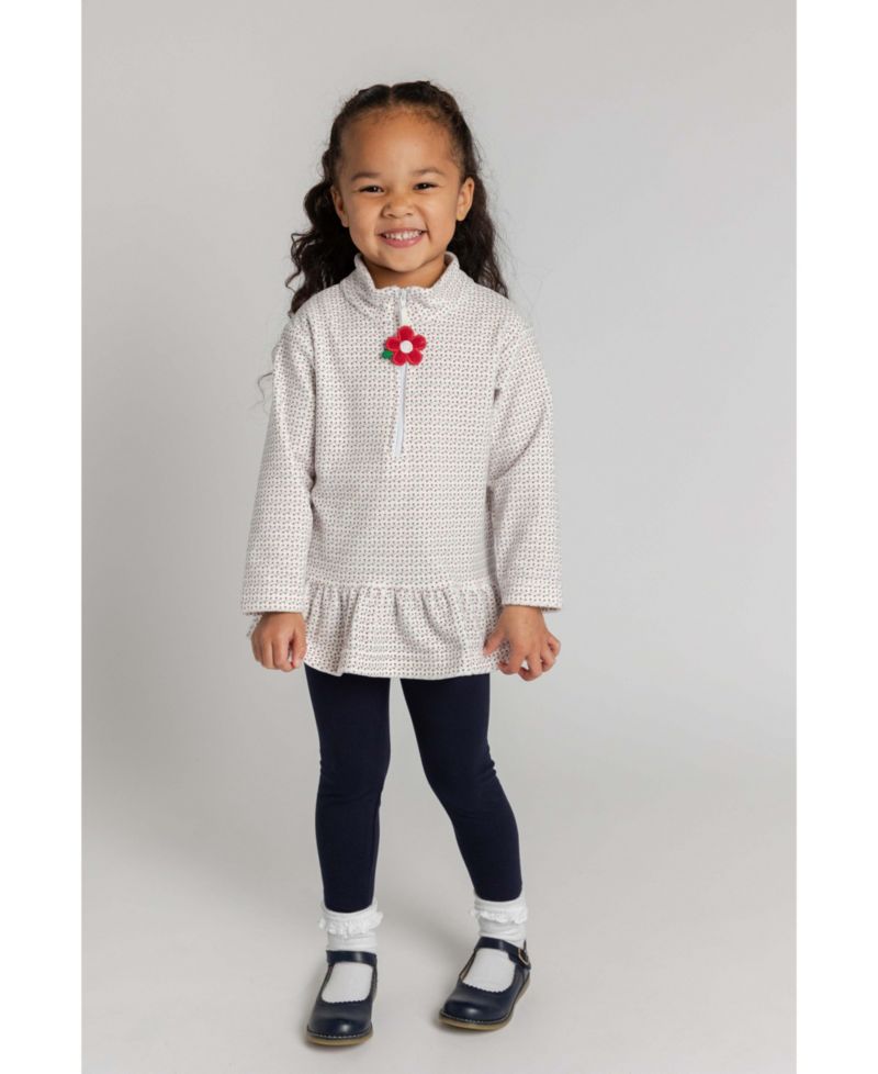 Girls' 4-16 Half-Zip Velour Printed Sweatshirt