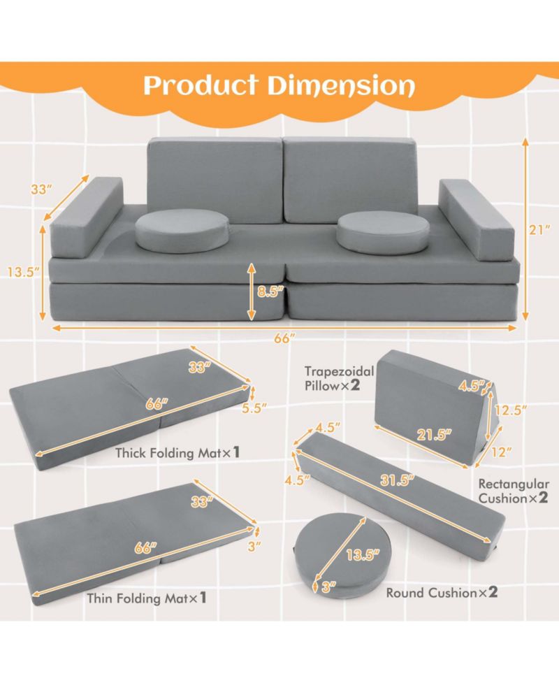 Kids Play Sofa Set Modular Convertible Foam Folding Couch Toddler