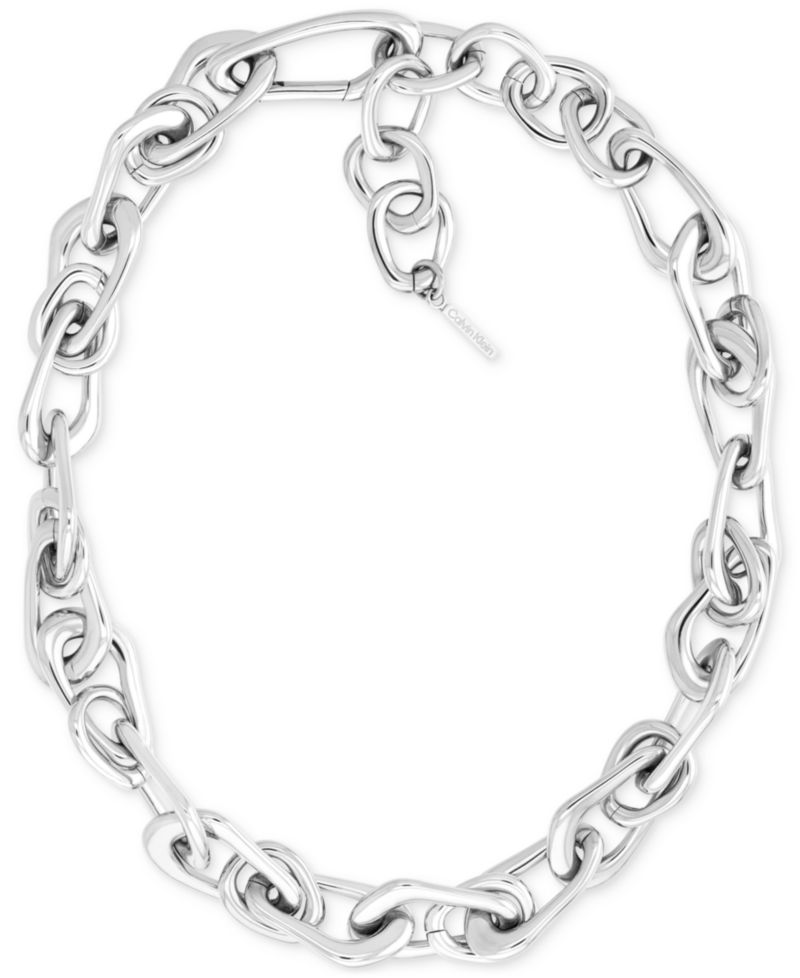 Stainless Steel Statement Link Collar Necklace, 14" + 2" extender