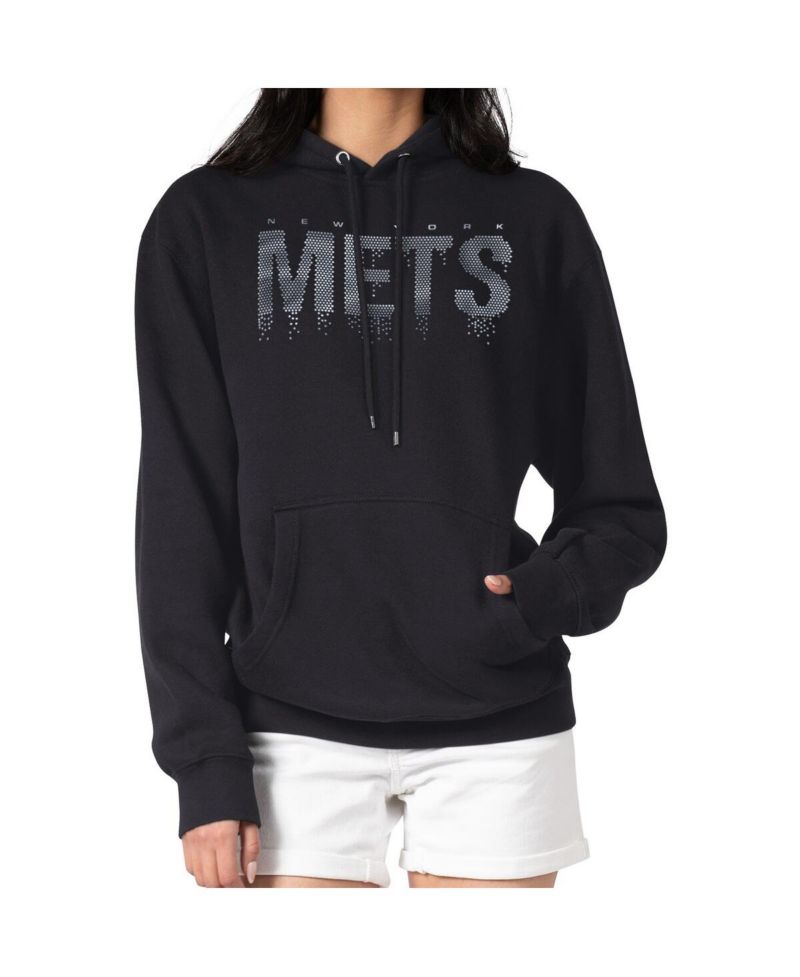 Women's Black New York Mets Metallic Drop Fleece Hoodie