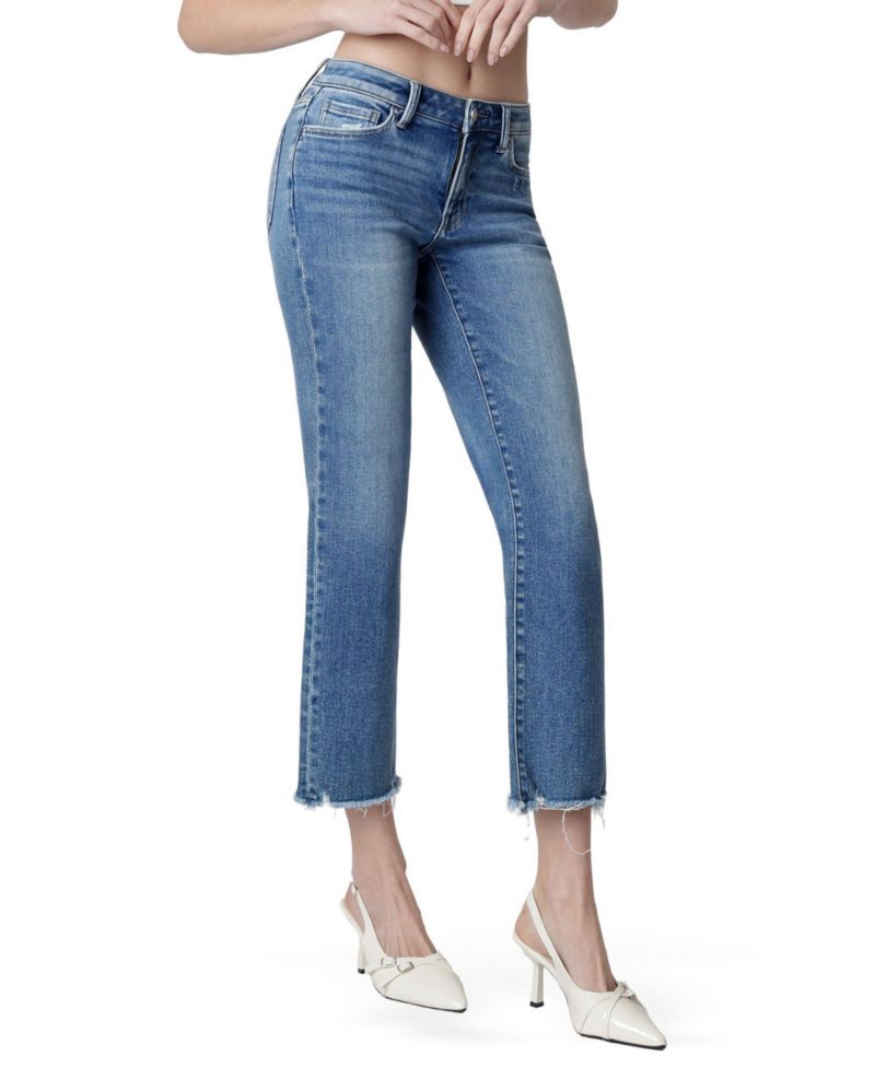 Women's Mid Rise Distressed Hem Crop Straight Jeans