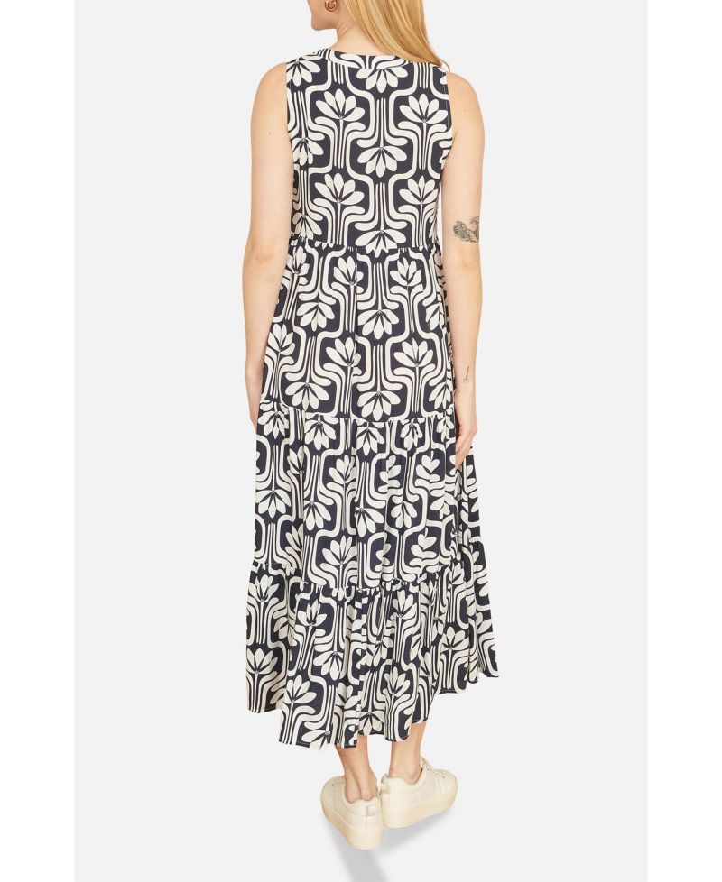 Women's Retro Print Relaxed Midi Dress