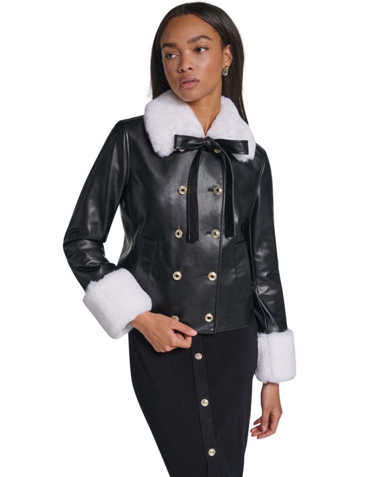 Women's Faux Fur Collar Double-Breasted Jacket