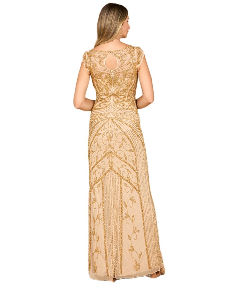Women's Beaded Cap Sleeve Sheath Gown