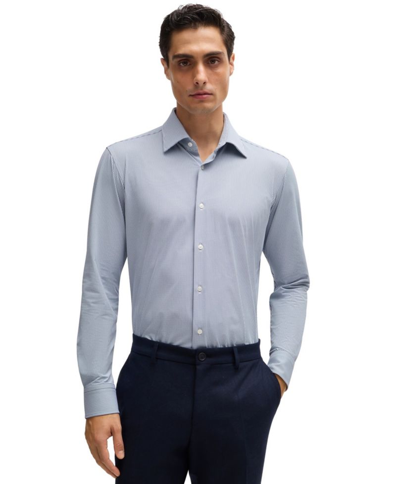 Men's Structured Performance-Stretch Fabric Regular-Fit Dress Shirt