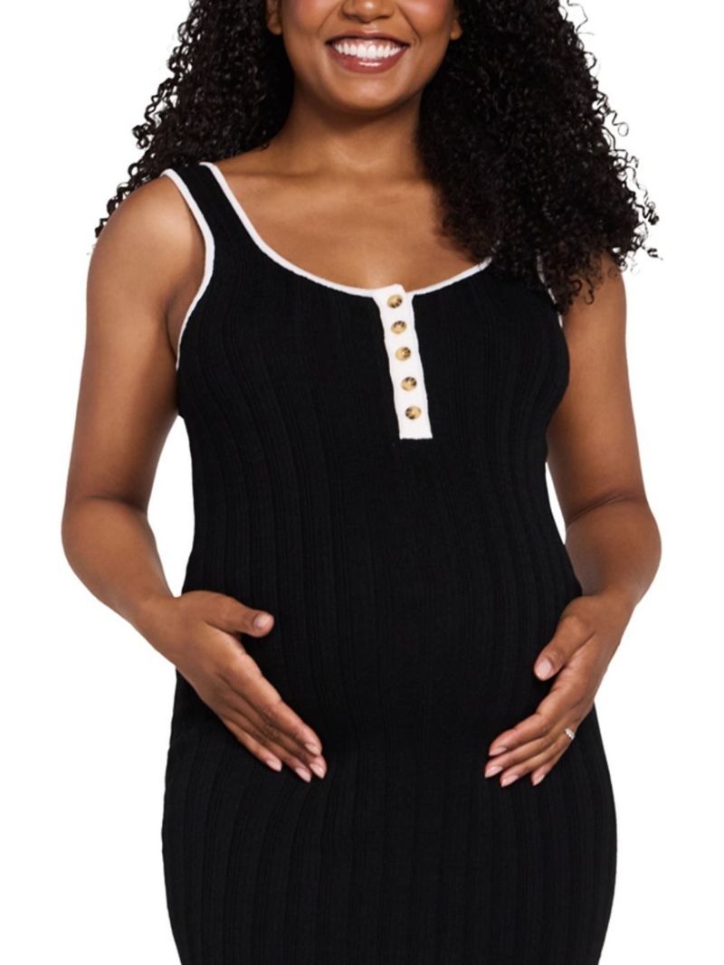 Women's Motherhood Sleeveless Nursing Henley Midi Dress