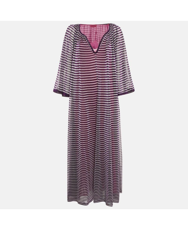 Women's Purple Stripe Lurex Silk Knit Maxi Dress