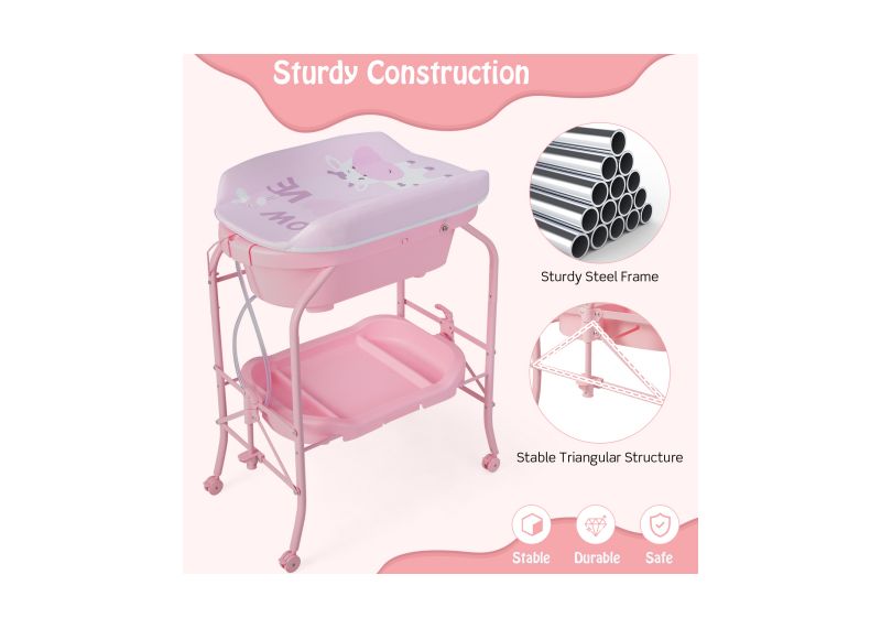 Folding Baby Changing Table with Bathtub and 4 Universal Wheels