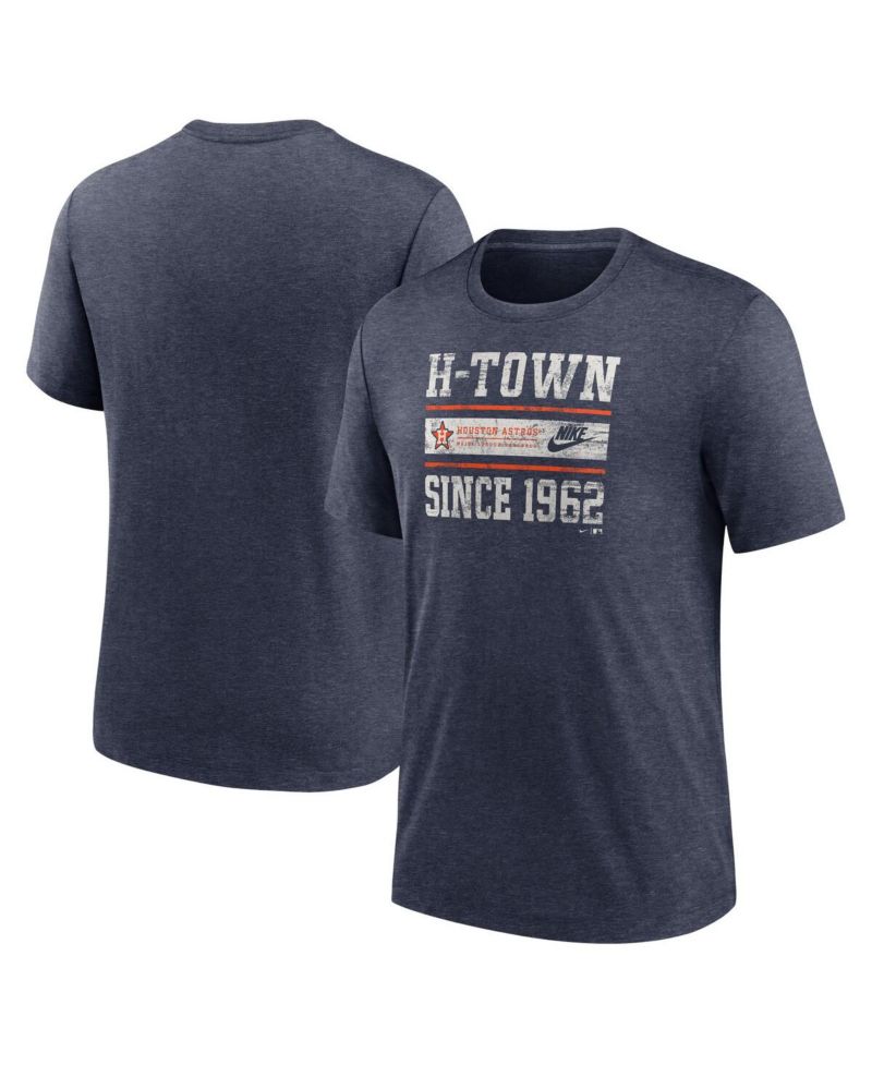 Men's Heather Navy Houston Astros Cooperstown Collection Local Stack Tri-Blend T-Shirt