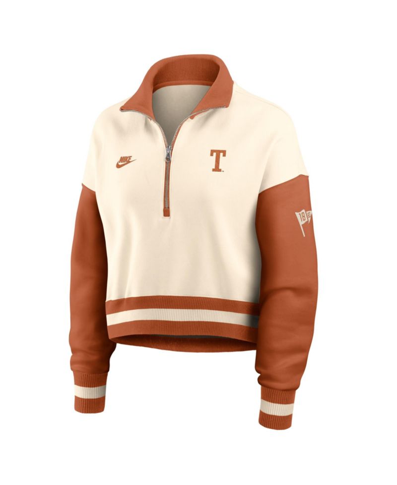 Women's Natural/Texas Orange Texas Longhorns Oversized Legacy Color Block Cropped Quarter-Zip Pullover Sweatshirt