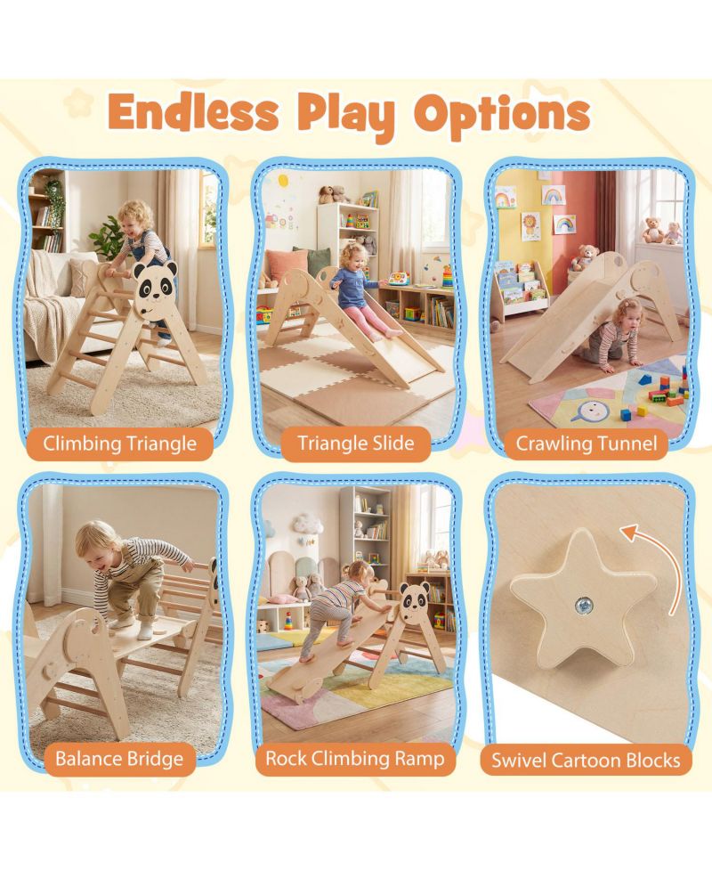Foldable Wooden Climbing Toys Set with Panda Theme for Toddlers
