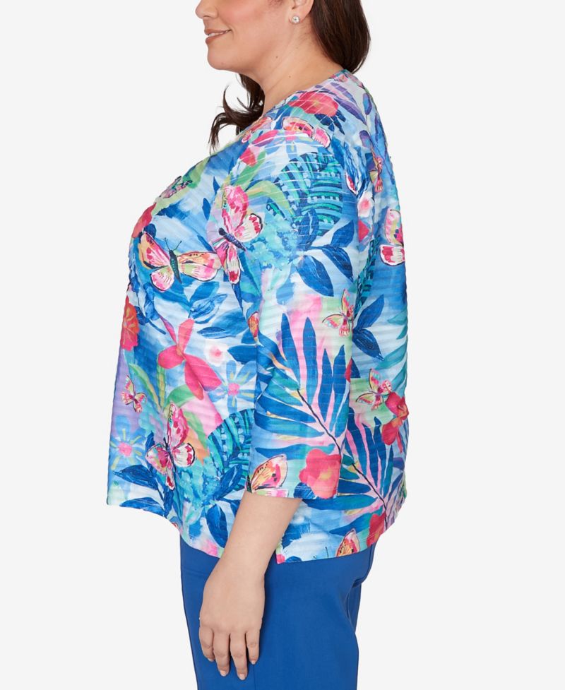 Plus Size The Royal Treatment Tropical Butterfly Ruffle Textured Top