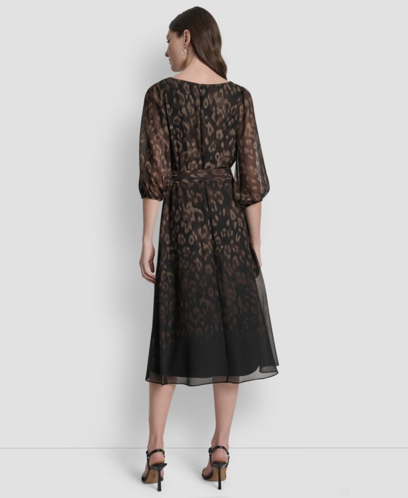 Women's Printed V-Neck Midi Dress