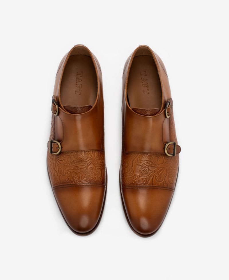 Men's Lucca Embossed Floral Leather Monk Strap Dress Shoes
