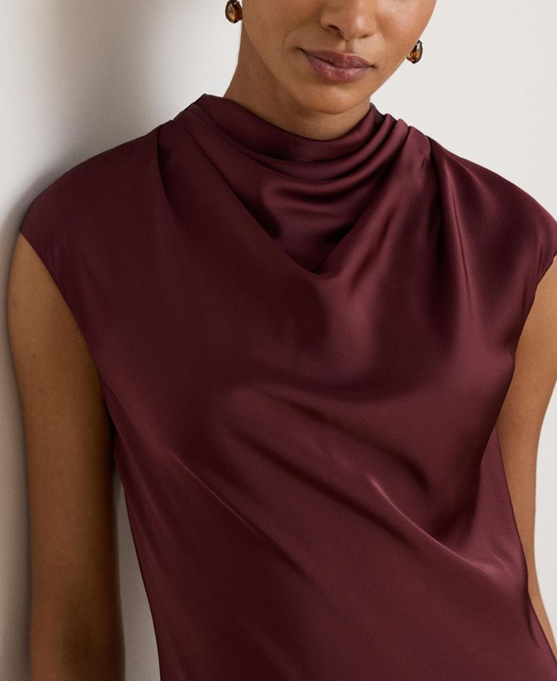 Women's Cap-Sleeve Mockneck Satin Charmeuse Gown