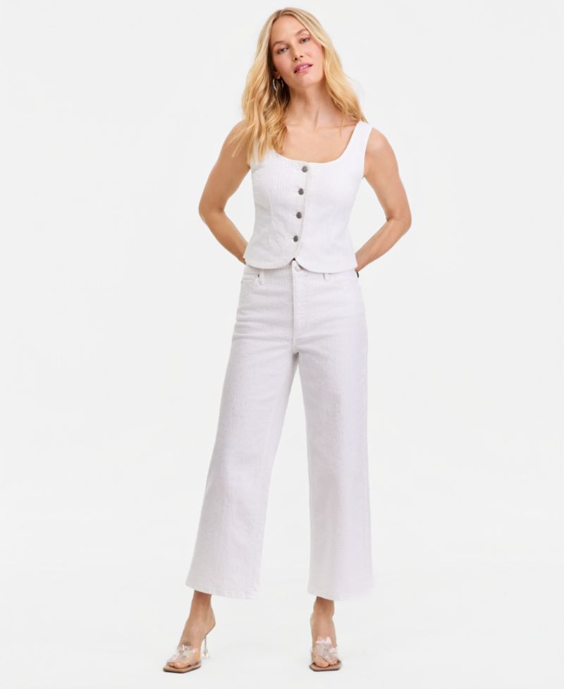 Women's Wide-Leg Sequin Embellished Ankle Jean