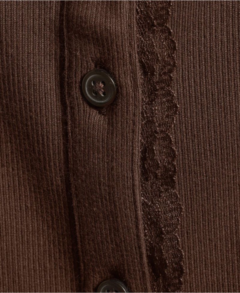 Women's Long-Sleeve Lace-Trim Crewneck Cardigan