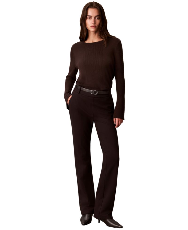 Petite Ribbed Sculpted-Sleeve Crewneck Sweater