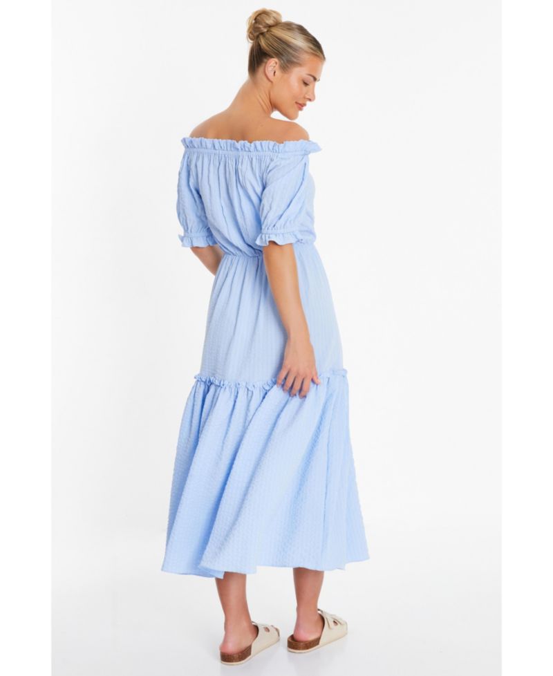 Women's Woven Textured Bardot Maxi Dress
