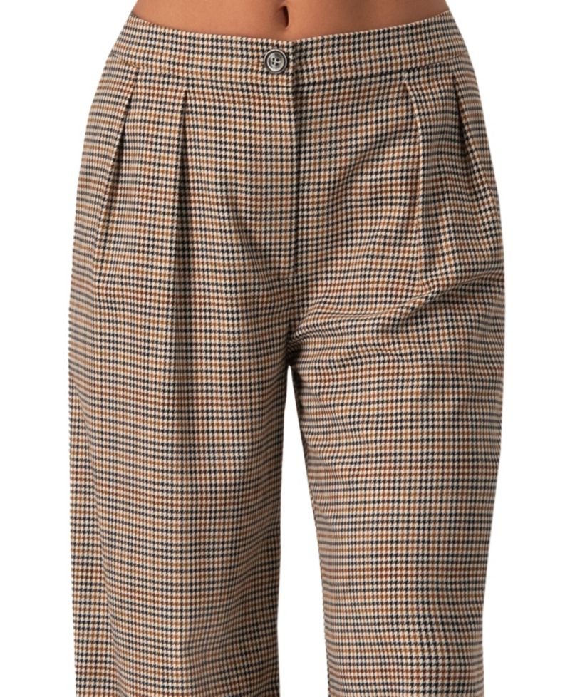 Women's Straight Pleated Patterned Trousers