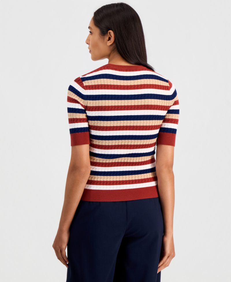 Women's Ailany Striped Ribbed-Knit Short-Sleeve Sweater