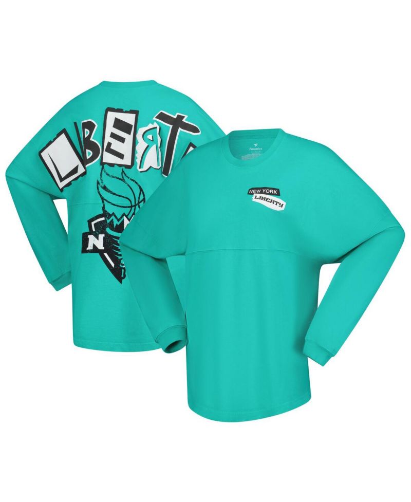 Women's Mint New York Liberty Patches Oversized Long Sleeve T-Shirt