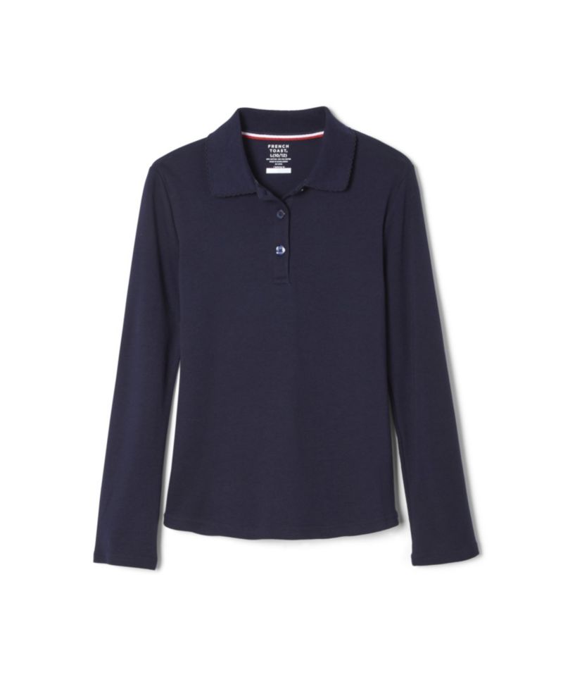 Big Girls Long Sleeve Interlock Knit Polo with Picot Collar