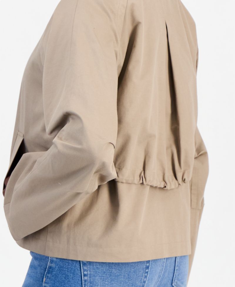 Petite Cropped Trench Cotton-Blend Jacket