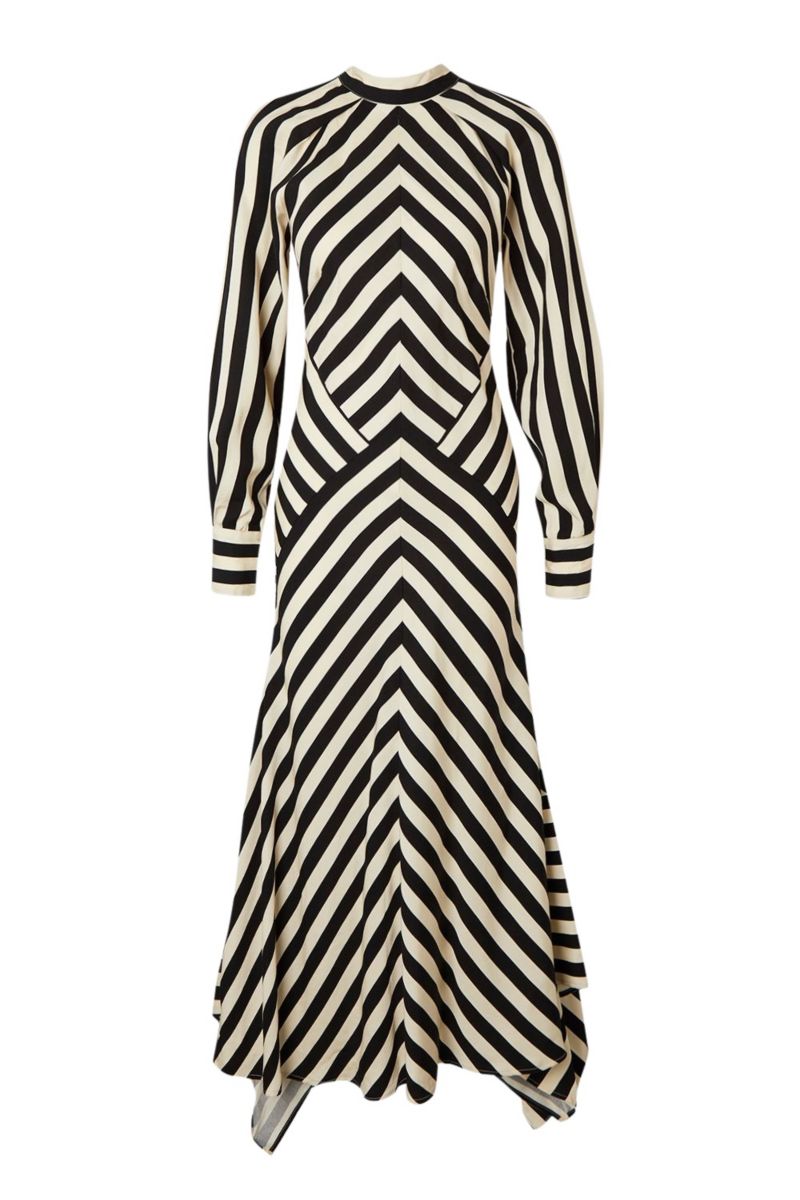 Women's Fluid Stripe Long-Sleeve Asymmetric-Hem Maxi Dress