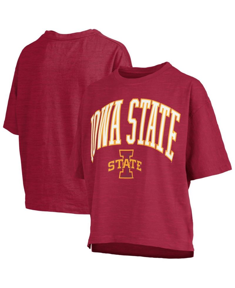 Women's Cardinal Iowa State Cyclones Nelson Arch Over Logo Waist Length Oversized Slub T-Shirt