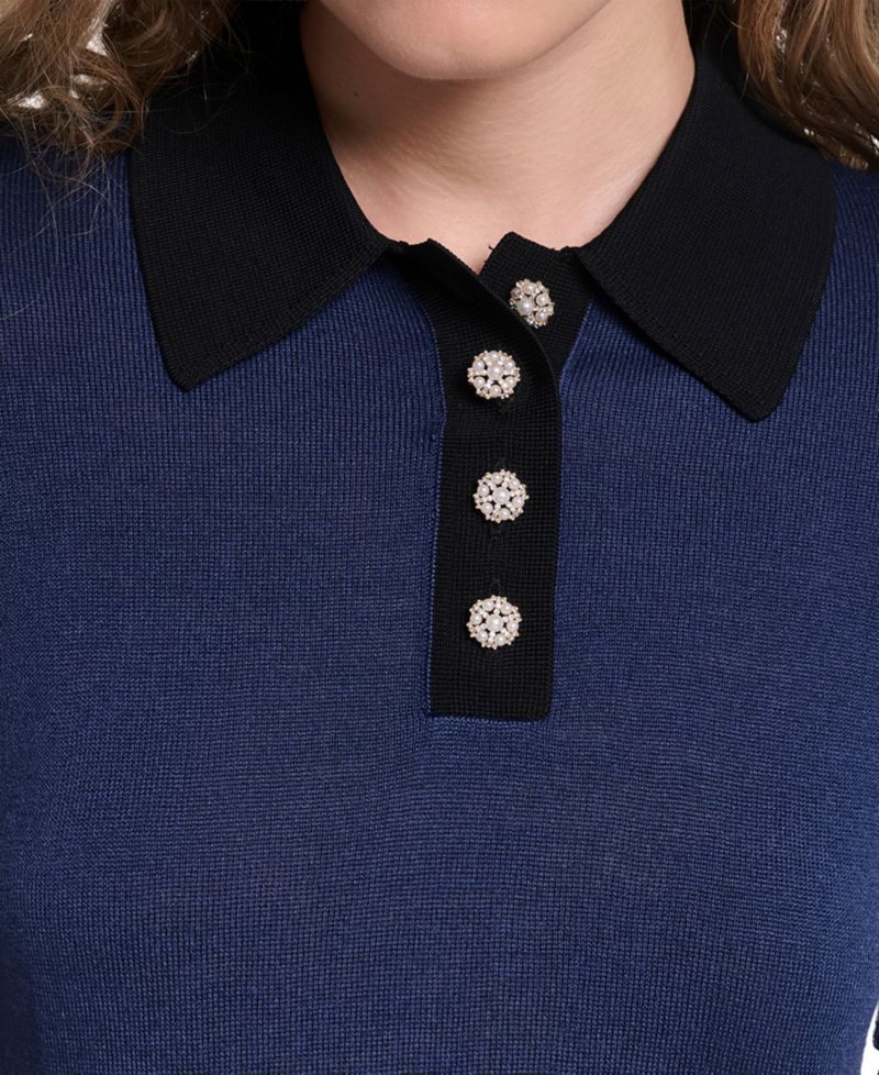 Petite Short-Sleeve Contrast Collar Sweater