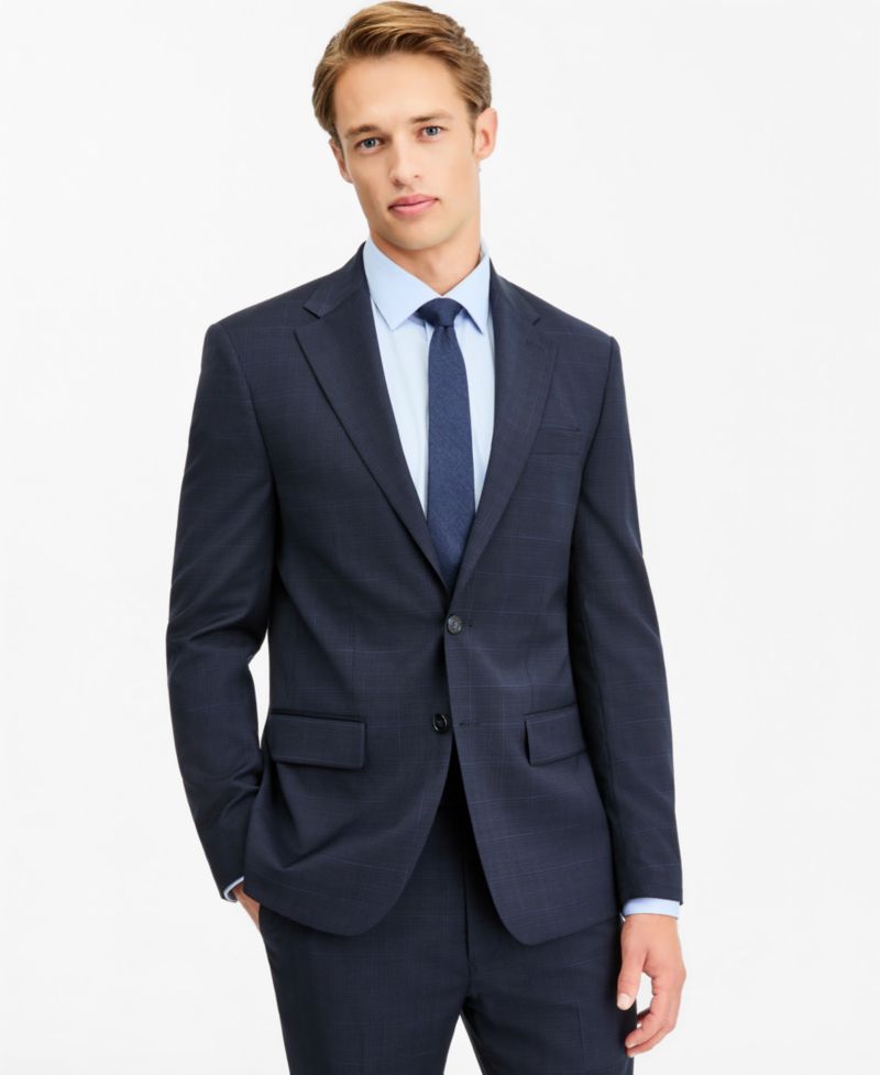 Men's Slim-Fit Wool-Blend Plaid Suit Jacket