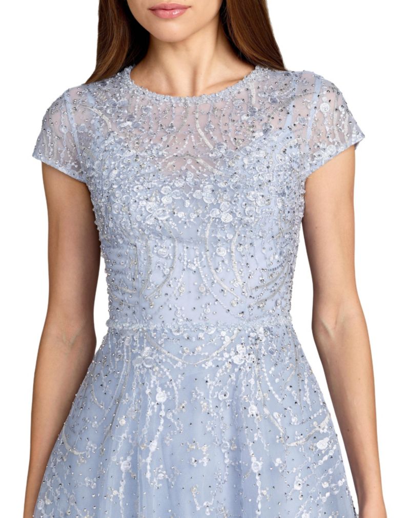 Women's Embellished High Neck Cap Sleeve A Line Dress
