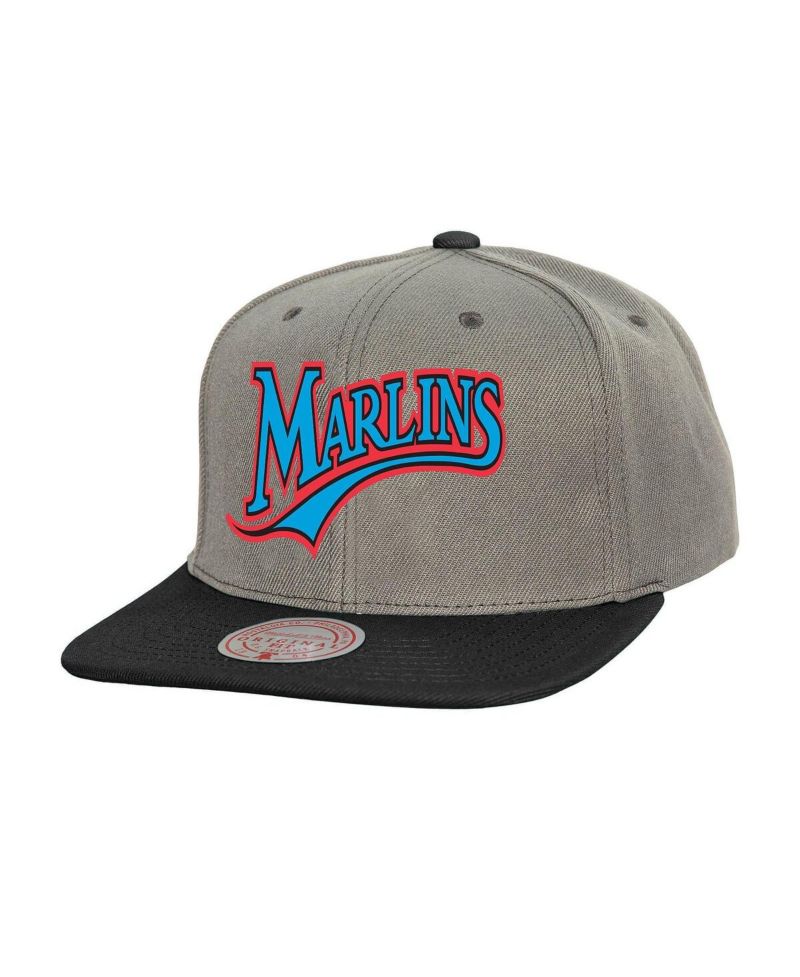 Men's Gray Florida Marlins Cooperstown Collection Basic Flip Snapback Hat