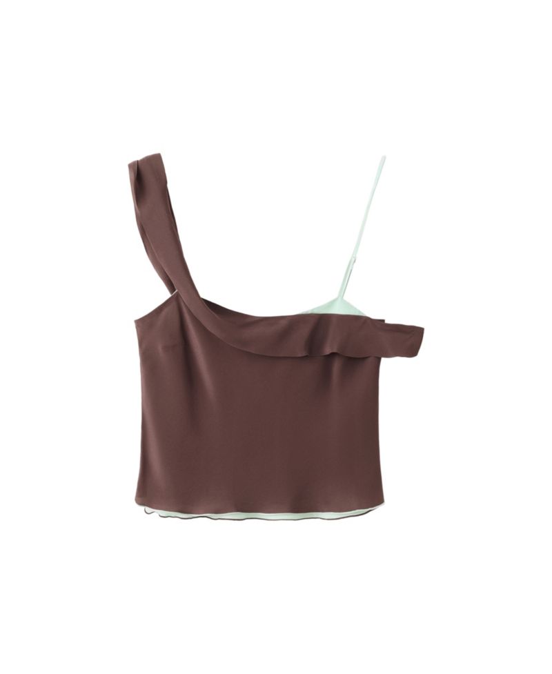 Women's One-Shoulder Sleeveless Ruffle Viscose Top