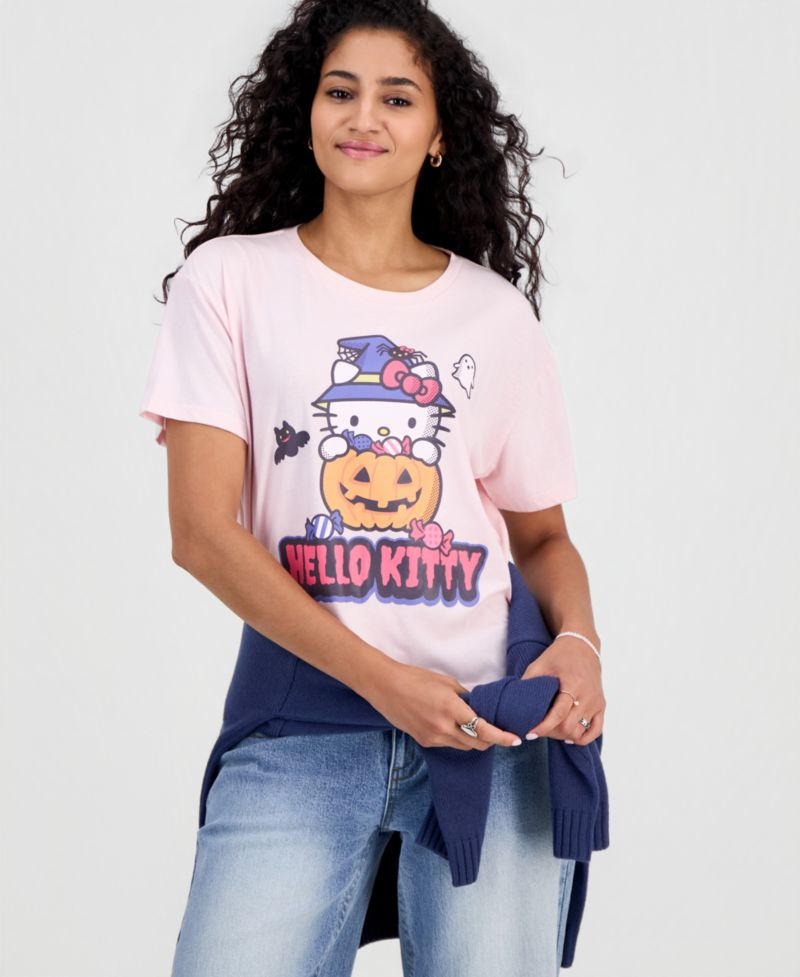 Juniors' Hello Kitty Pumpkin Graphic-Print T-Shirt