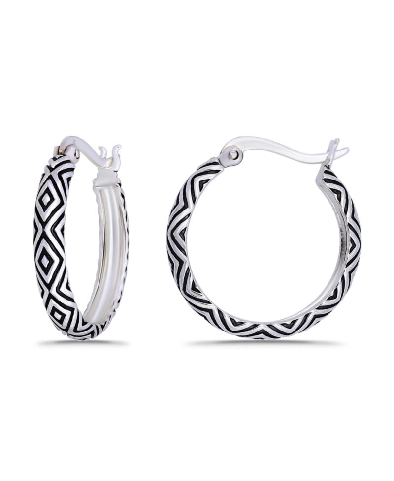 Oxidized Geometric Pattern Click Top Hoop Earrings