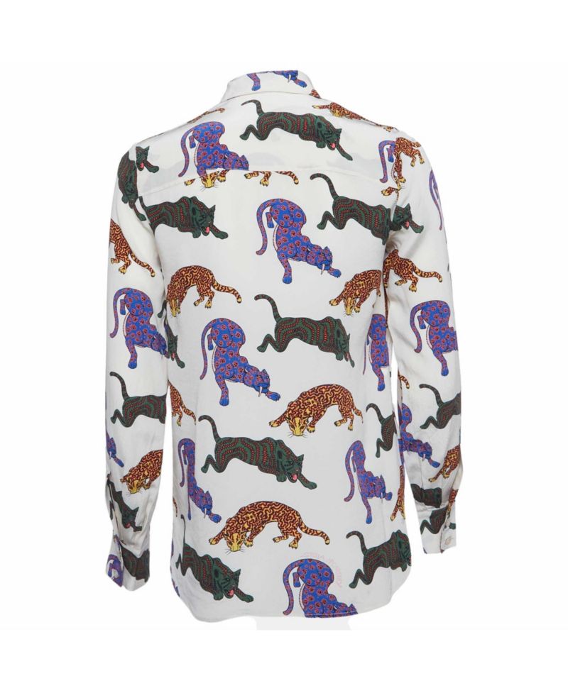 Women's Cat Print Silk Long Sleeve Shirt