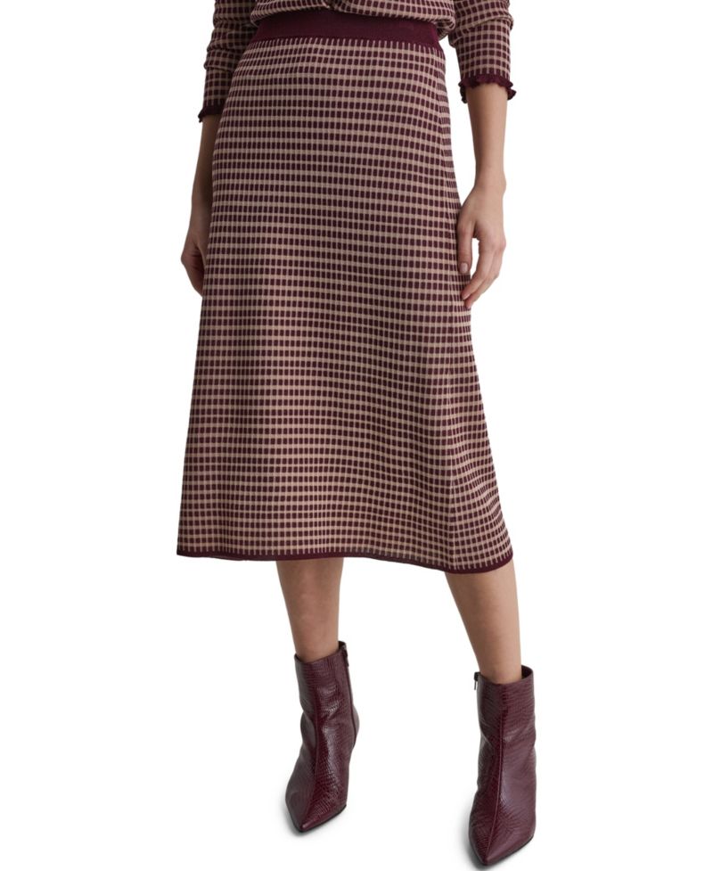 Women's High-Waisted Plaid Knit Midi Skirt