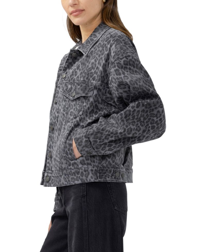 Women's Short Leopard-Print Denim Jacket